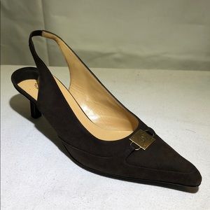 CHANEL “CC” BROWN SUEDE SLINGBACK HEELS